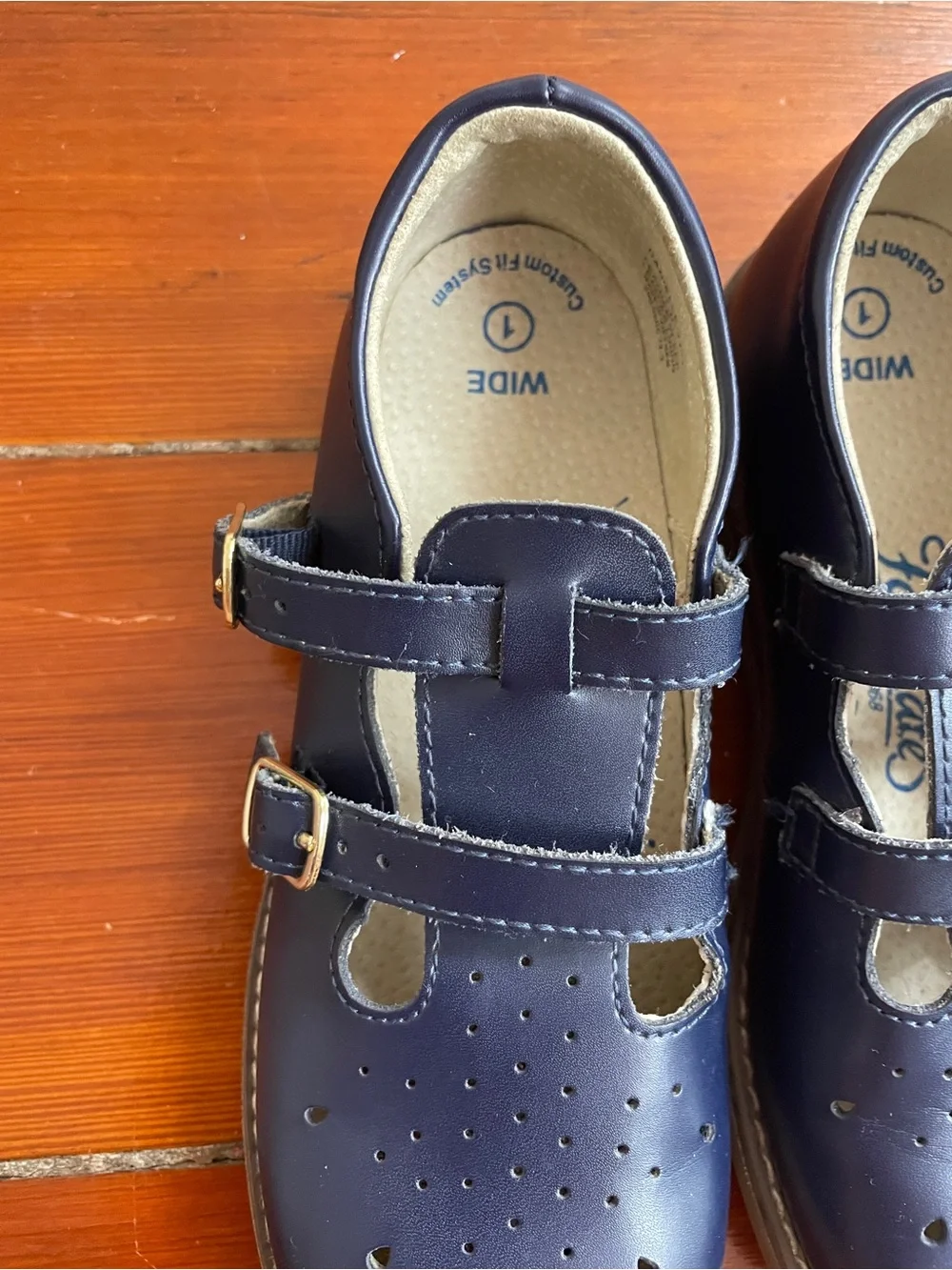 Footmates Danielle Navy Double Strap Mary Jane Shoes Size Girls 1 Wide 💛🎀